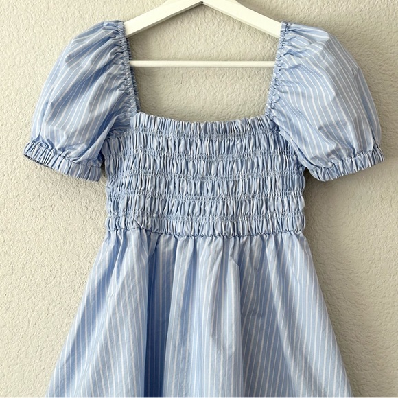 Blue Striped Puff Sleeve Mini Dress - Picture 3 of 6